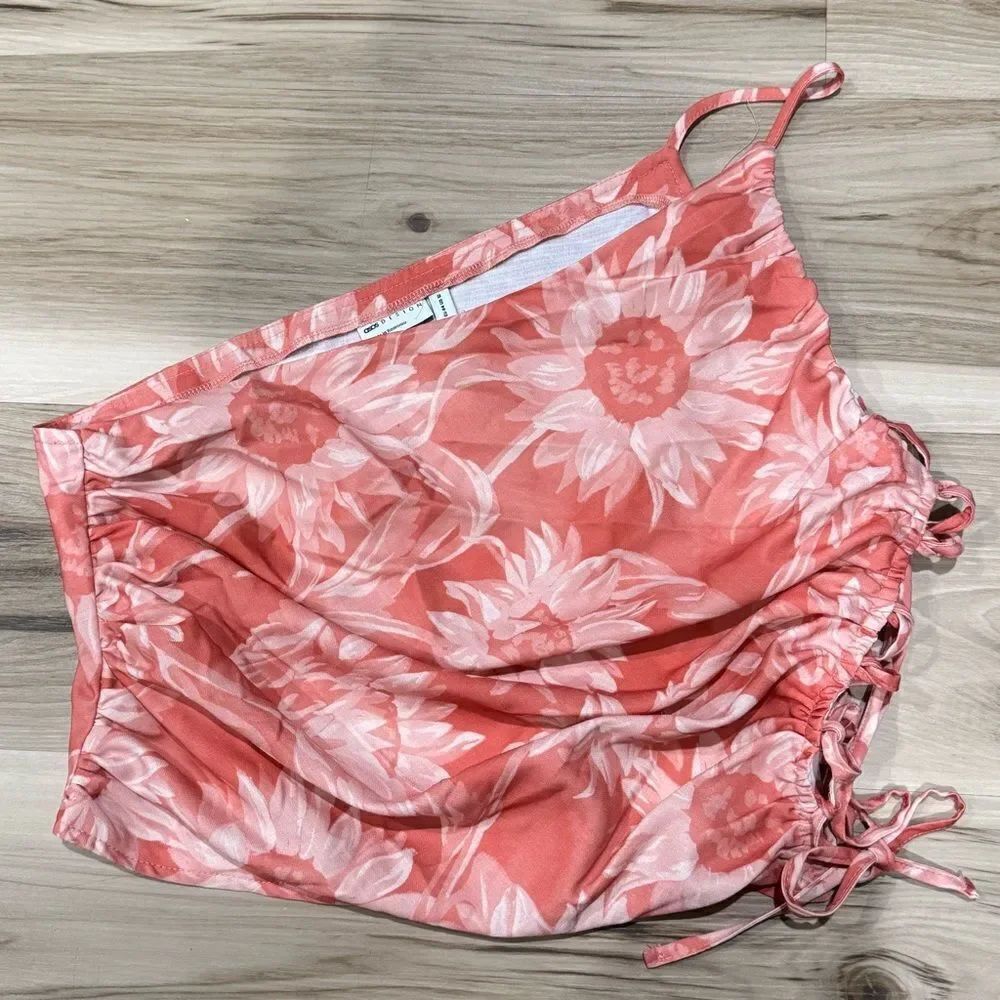 ASOS Design Lace Up Orange Sunflower One Shoulder Tank Top Women’s 12